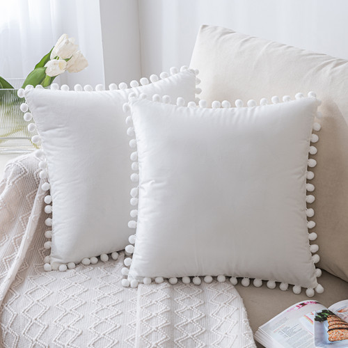 Set of 2 Cushions with Premium Pompom Velvet Cushion Covers Included - 45x45cm