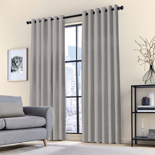 Blackout Thermal Curtains Eyelet Ring Top Curtain Pair With Tie Backs