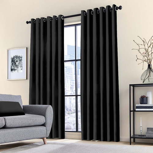 Blackout Thermal Curtains Eyelet Ring Top Curtain Pair With Tie Backs