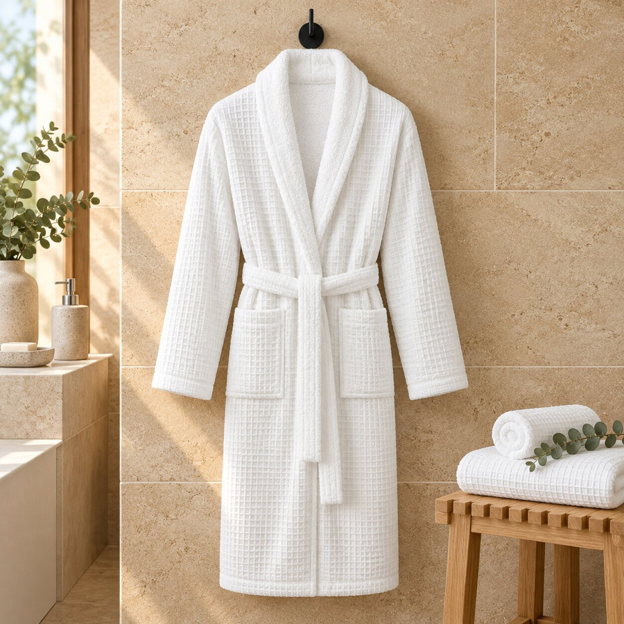 white-2in1-waffle-towelling-shawl-collar-dressing-gown-travertine-wall