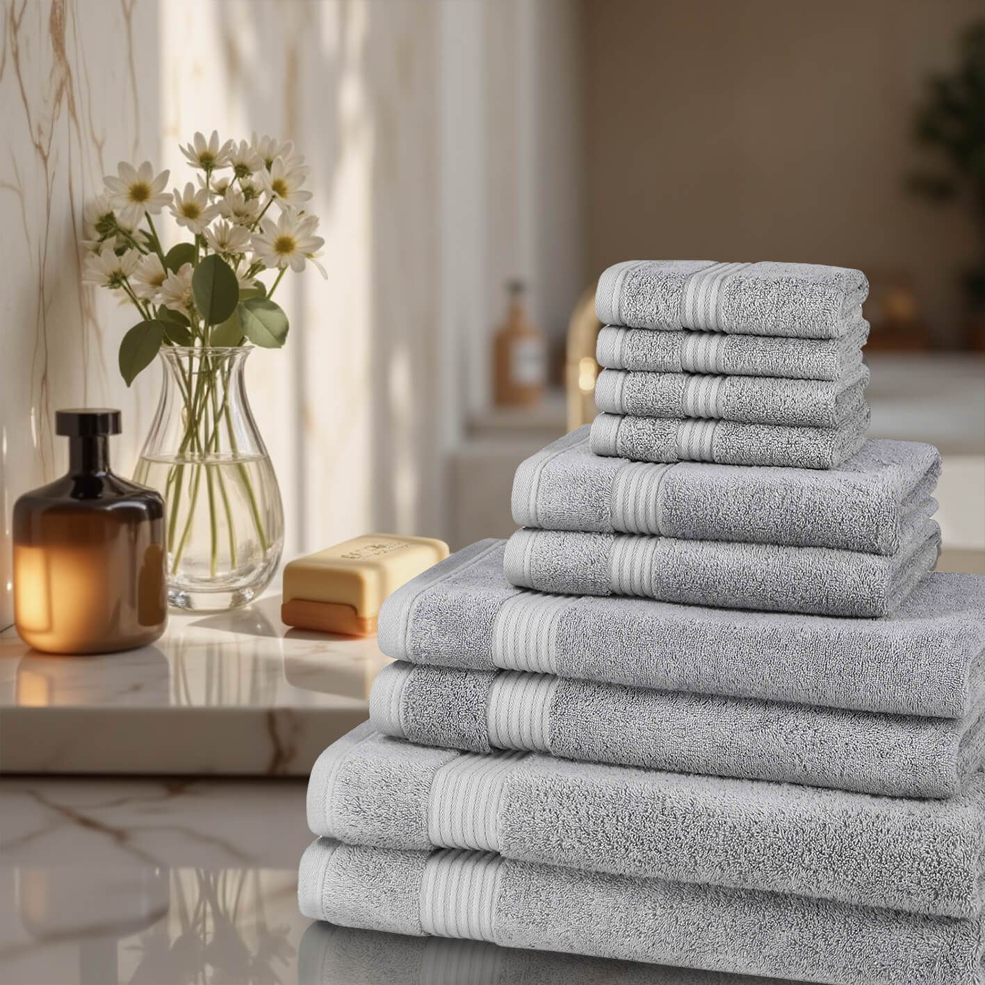 10 Piece 700GSM Bamboo Towel Set Face Cloths, Hand Towels,