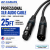 25ft Star Quad XLR microphone cable with Canare L-4E6S and black 3-pin XLR connectors