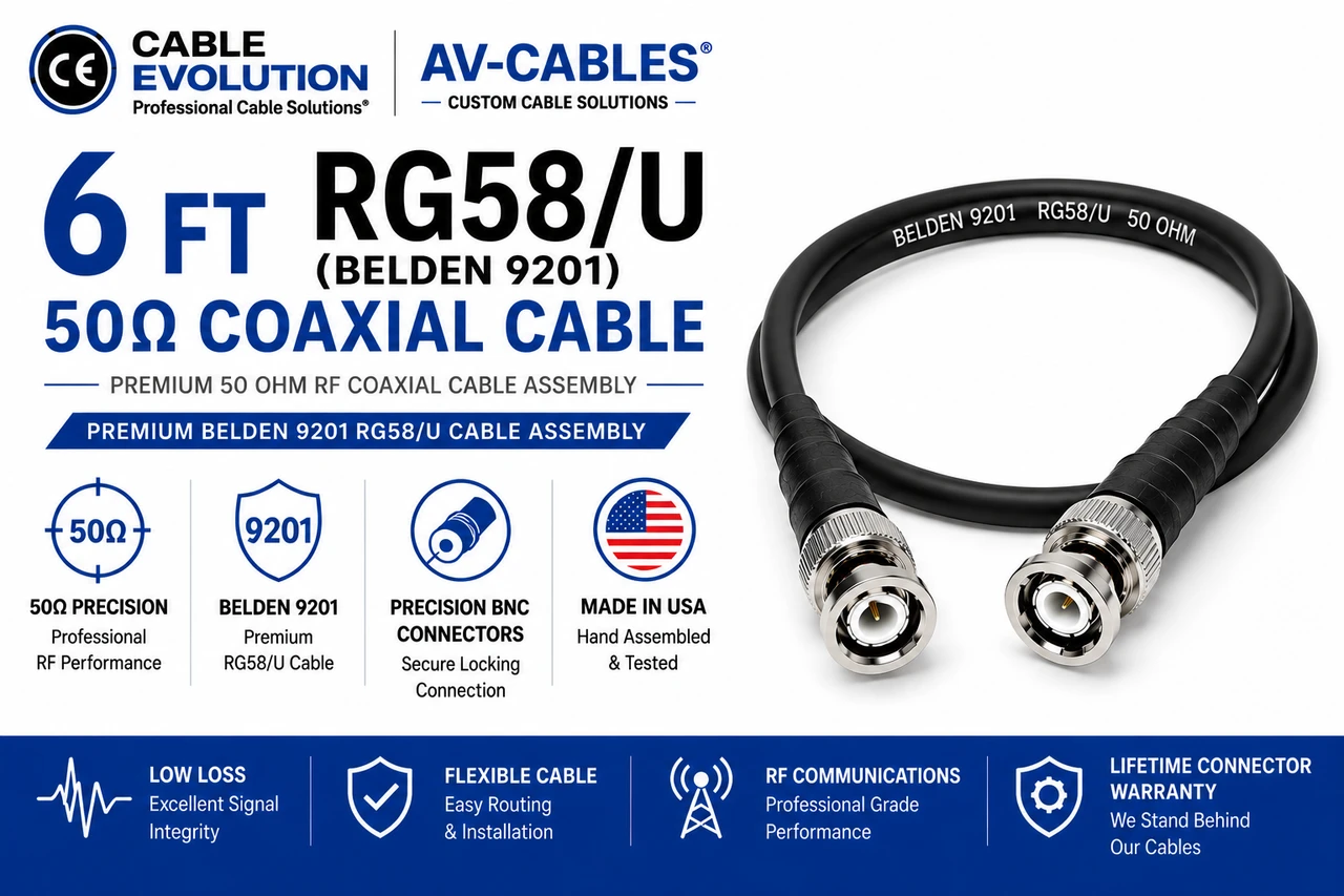 6ft Precision 50 ohm RG58/U BNC Cables - Belden 9201