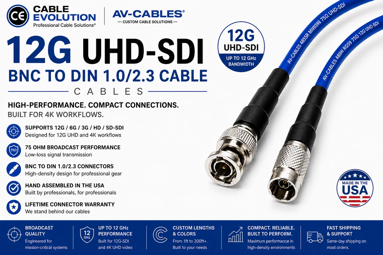 AV-Cables 12G HD SDI 4K BNC to DIN 1.0/2.3 - 4855R Mini RG59 Cable (SDI-12G-DIN-BNC)