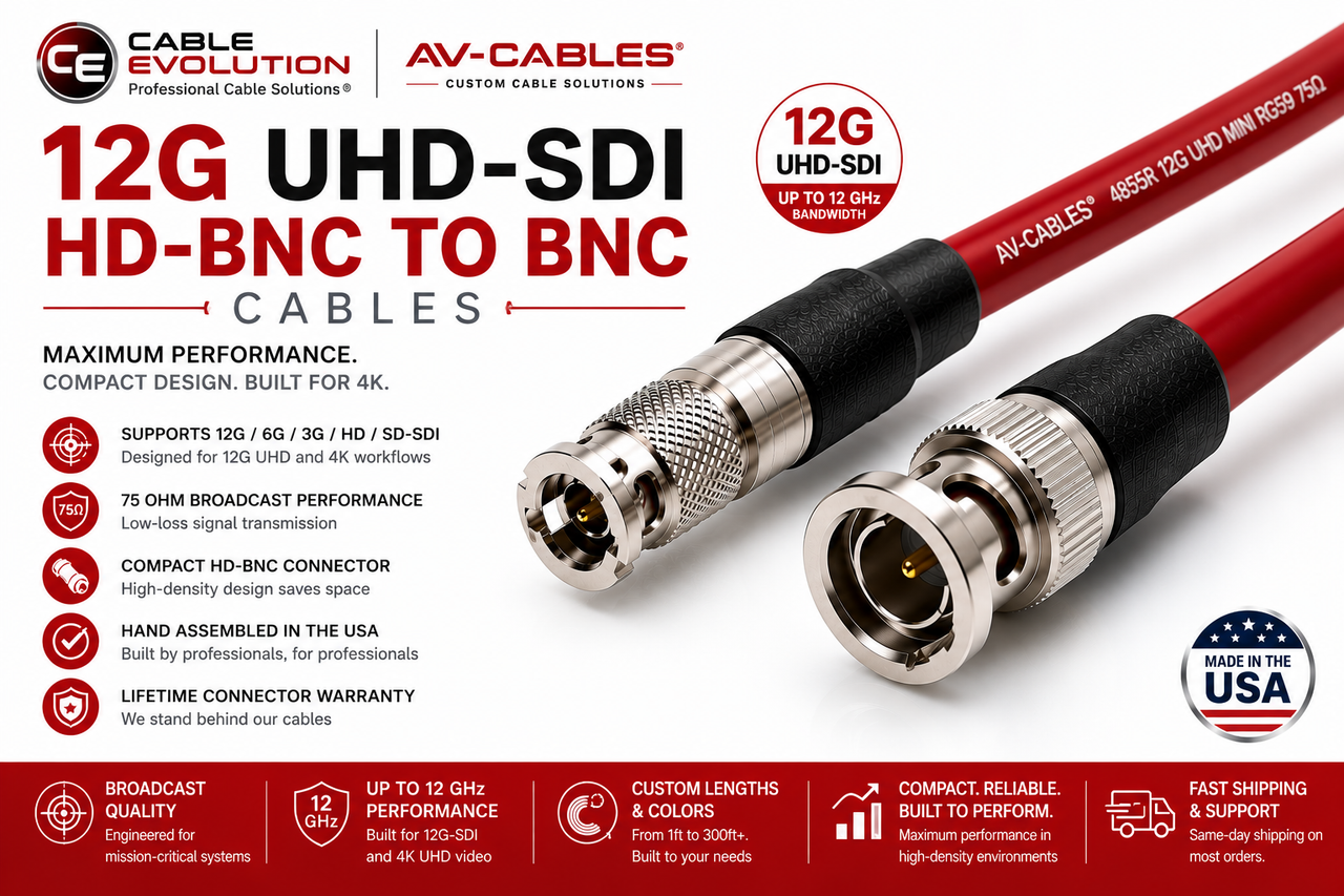 AV-Cables 12G HD SDI 4K High Density BNC to BNC - 4855R Mini RG59 Cable (SDI-12G-BNC-HDBNC)