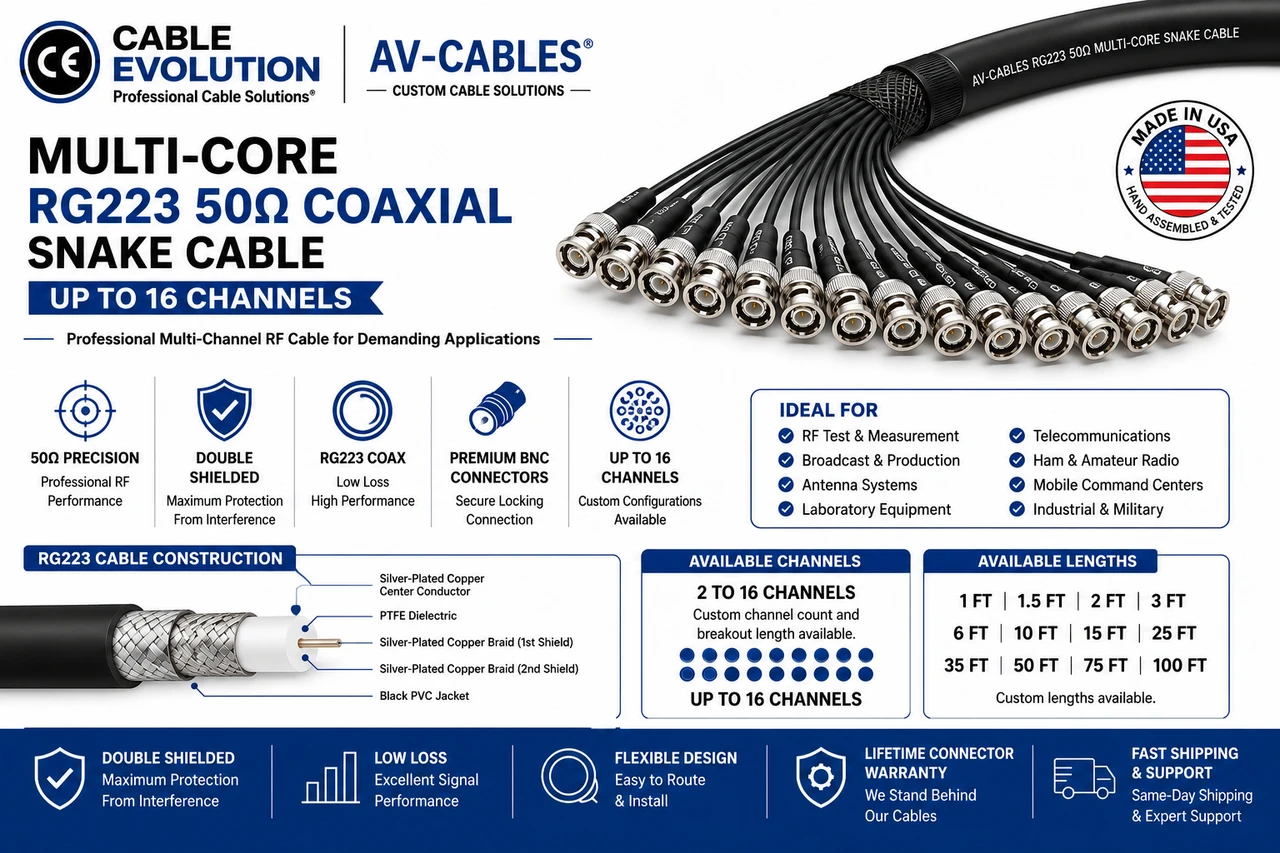 50 Ohm Coaxial BNC Multicore Cable Assembly - AV-Cables.net
