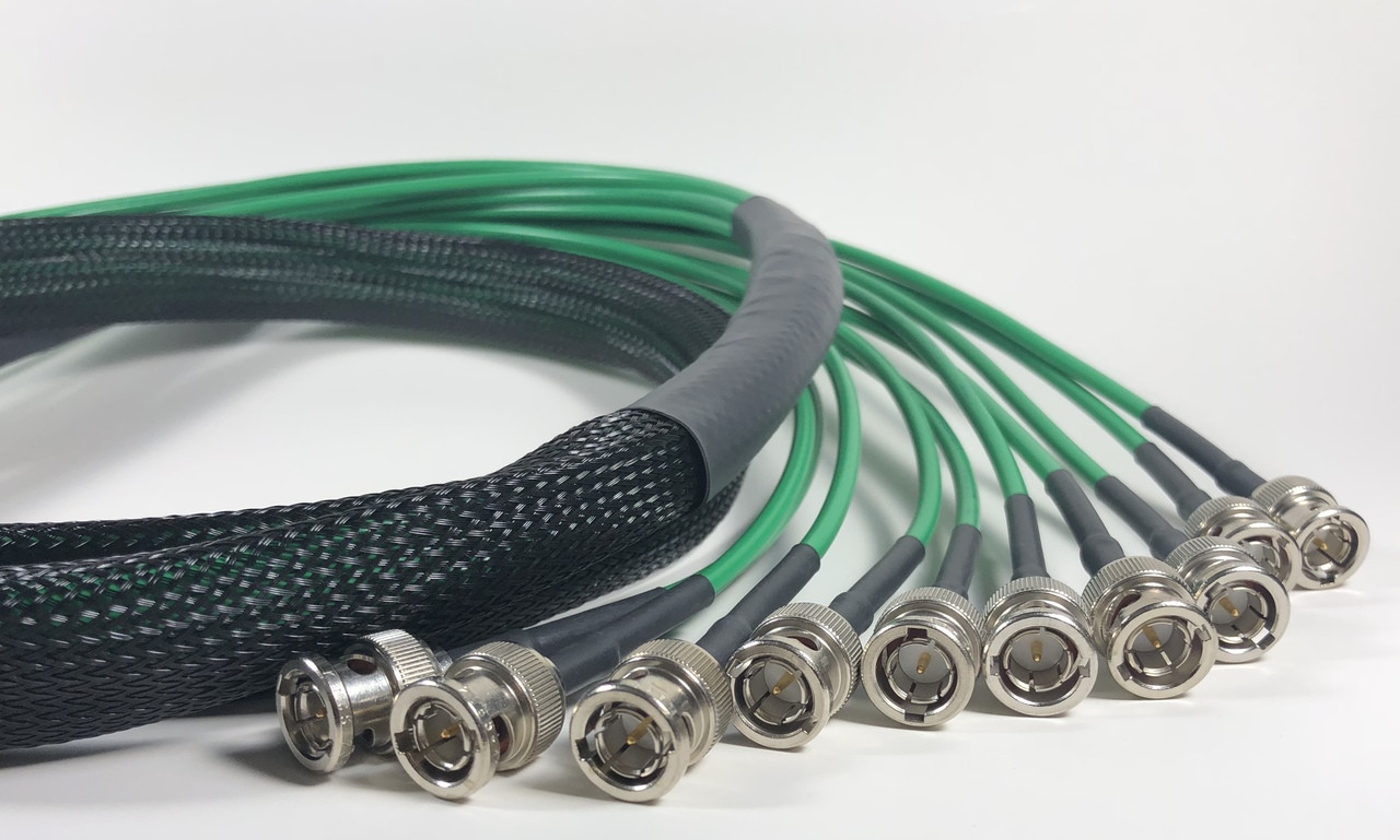 Custom number of bundled 6G HD-SDI coaxial cable elements within the nylon sleeving
