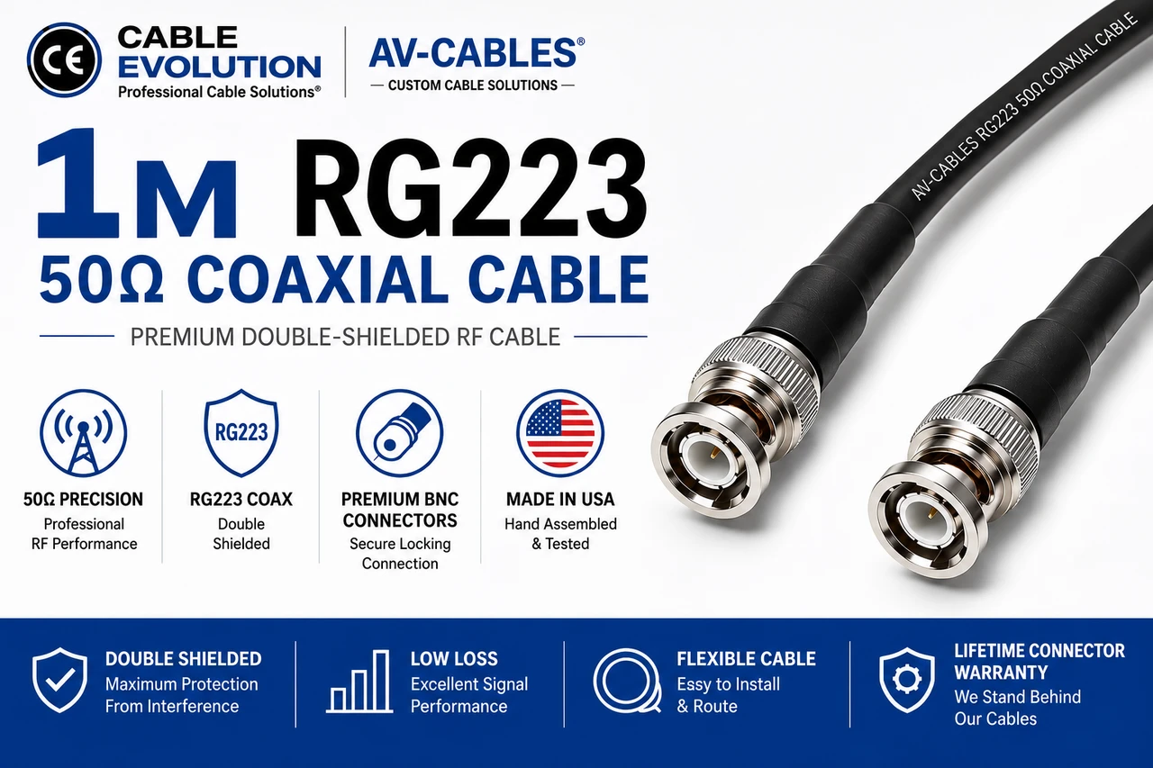 1M RG-223 coaxial cable with BNC connectors for  professional RF signal transmission signal transmission