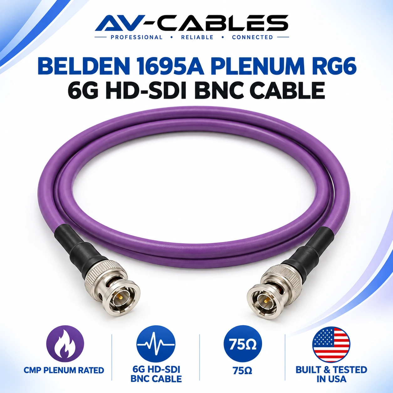 Professional Belden 1695A CMP plenum-rated 6G HD-SDI BNC cable