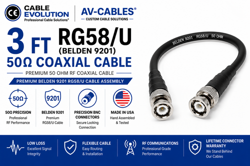 3ft Precision 50 ohm RG58/U BNC Cables - Belden 9201