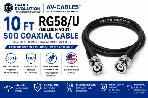 10ft Precision 50 ohm RG58/U BNC Cables - Belden 9201
