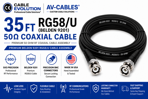 35ft Precision 50 ohm RG58/U BNC Cables - Belden 9201