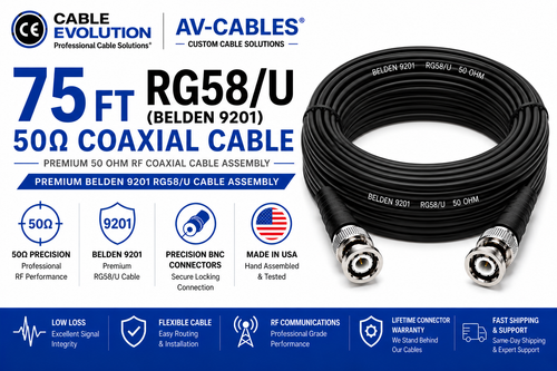 75ft Precision 50 ohm RG58/U BNC Cables - Belden 9201