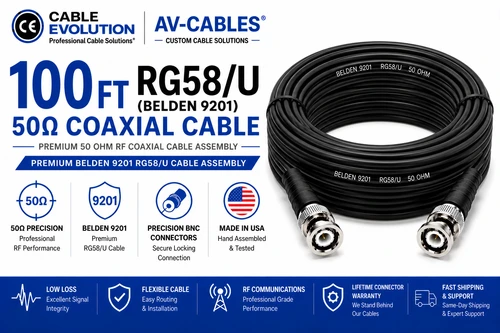 100ft Precision 50 ohm RG58/U BNC Cables - Belden 9201