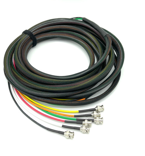 A bundle of high-definition 6G HD-SDI BNC snake cables showing the Kings 75 Ohm connectors A bundle of high-definition 6G HD-SDI BNC snake cables showing the Kings 75 Ohm connectors