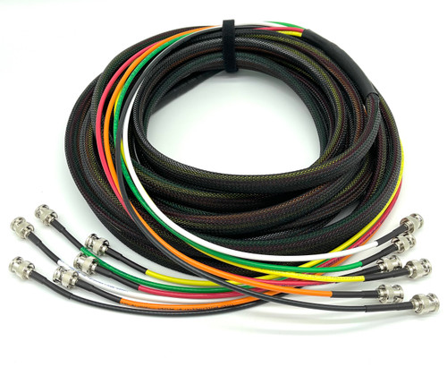 Custom Channel 6G HD-SDI BNC snake cable with flexible black nylon sleeving Custom Channel 6G HD-SDI BNC snake cable with flexible black nylon sleeving