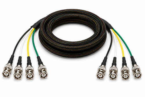 Custom Channel 6G HD-SDI BNC snake cable with flexible black nylon sleeving