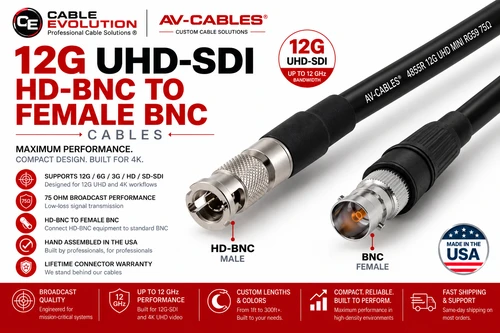 12G-SDI HD-BNC to female BNC cable – Belden 4855R Mini RG59 75 ohm