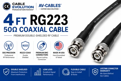 4ft RG-223 coaxial cable with BNC connectors for professional RF signal transmissionsignal transmission