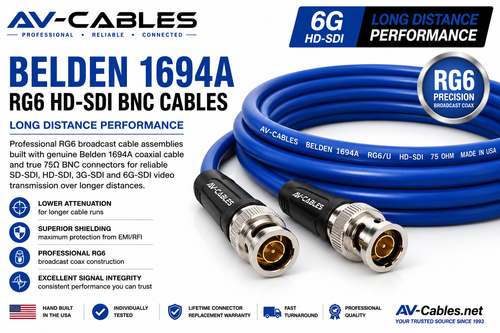 Belden 1694A RG6 HD-SDI BNC broadcast cable with premium 75-ohm connectors for long-distance professional video applications
