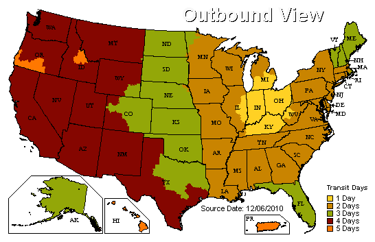 UPS Map of delivery times