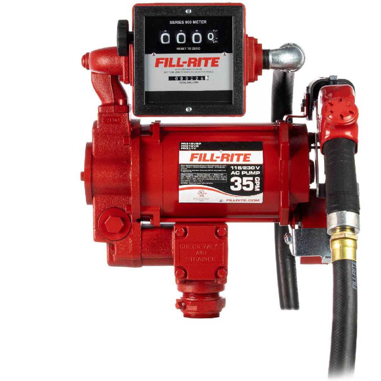 Fill-Rite FR311VB 115/230V AC High Flow Fuel Transfer Pump w/ Auto Nozzle &  Meter - 35 GPM