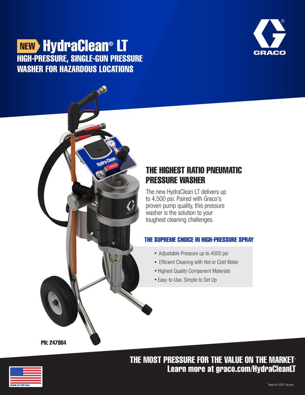 Nao❥ GRACO 247984 - HydraClean LT 45:1 Pneumatic Pressure Washer