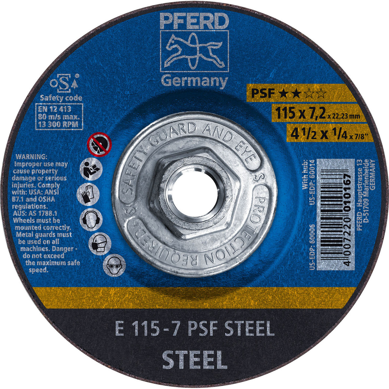 10pk PFERD 60014 4-1/2" x 1/4" Grinding Wheel 5/8-11 A 24 R PSF STEEL T27 