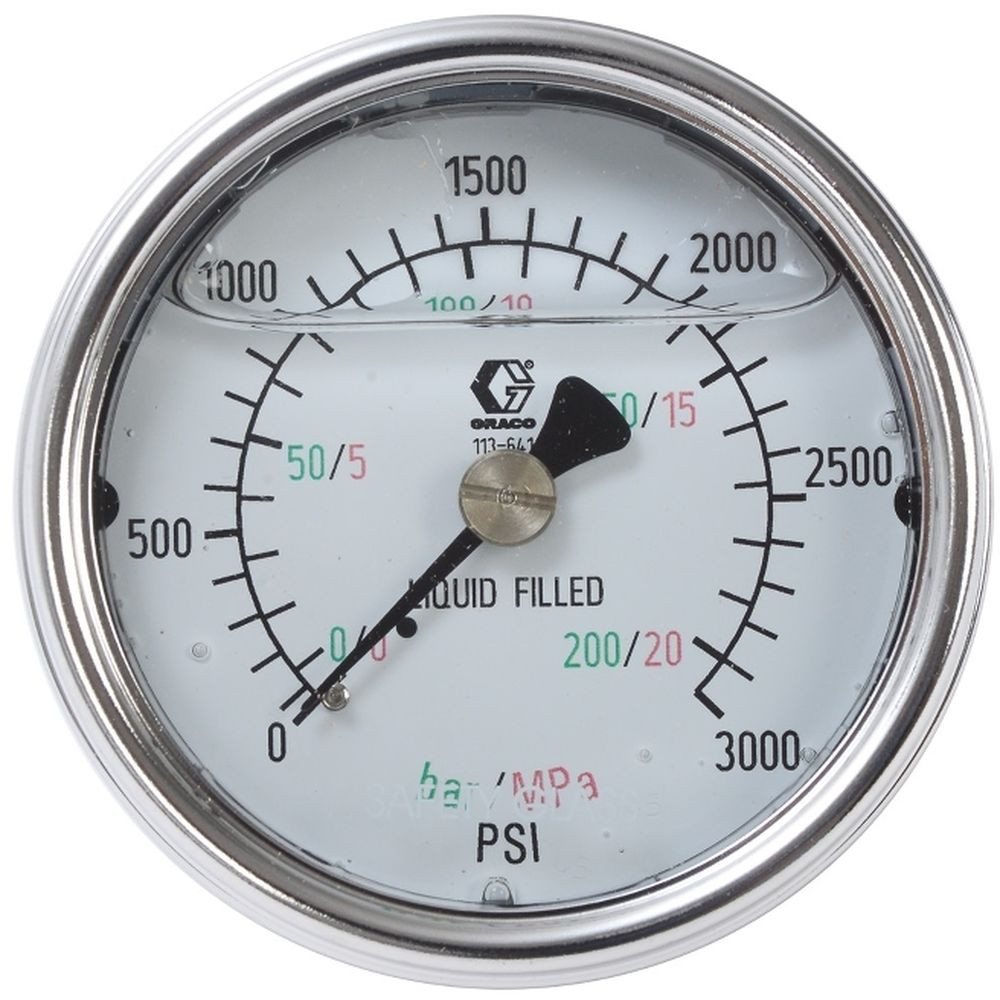 GRACO 113641 Stainless Steel High Pressure Fluid Gauge, 0-3000 psi