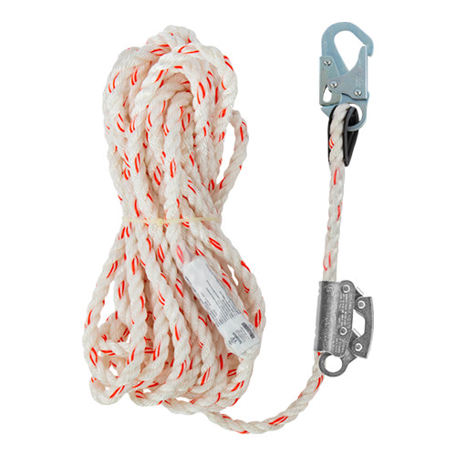 Safewaze 018-7003 5/8" x 25' Rope Lifeline w/ Snap Hook & Rope Grab Attached