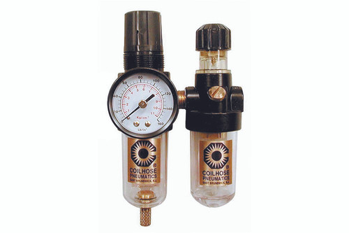 Coilhose Pneumatics MFCL2-GL 1/4" Mini Integral Filter/Regulator + Lubricator, Gauge, 0-50 psi