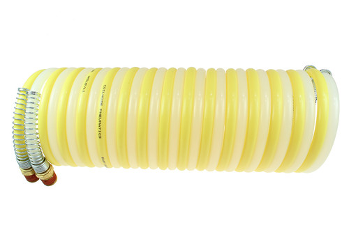 Coilhose Pneumatics N18Y-N18N-25B Twin Bonded Nylon Coil, 1/8" x 1/8" x 25', 1/8" NPT Swivel Fittings, Yellow & Natural