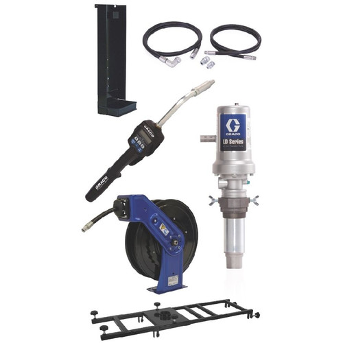 GRACO 24K839 - LD Series 5:1 Deluxe Stationary 275 Gallon Oil Pump w/ SD Series Hose Reel Package - Preset Meter Type