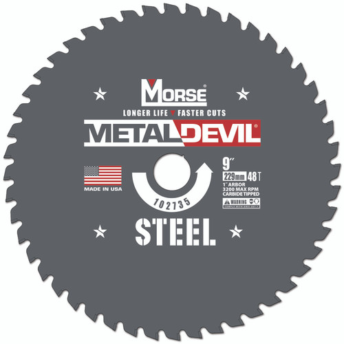 MK Morse CSM948FSC - 9" 48T Metal Devil Steel-Cutting Saw Blade, 1" Arbor