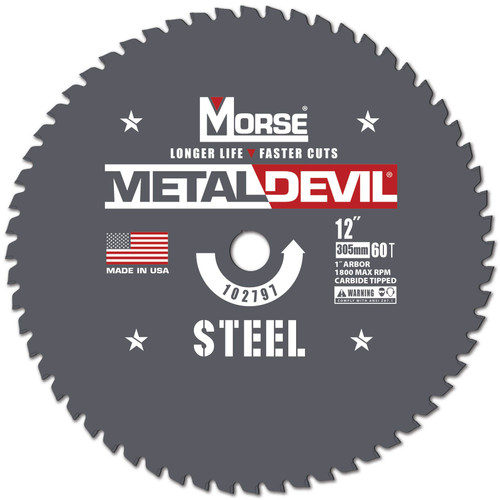 MK Morse CSM1260FSC - 12" 60T Metal Devil Steel-Cutting Saw Blade, 1" Arbor