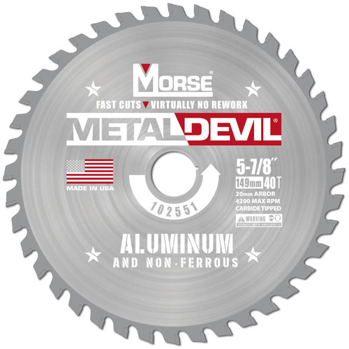 MK Morse CSM5884020FNFC - 5-7/8" 40T Metal Devil Non-Ferrous Saw Blade, 20mm Arbor