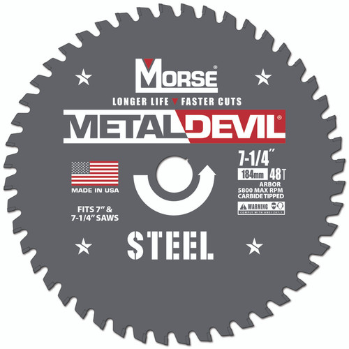 MK Morse CSM7254858FSC - 7-1/4" 48T Metal Devil Steel-Cutting Saw Blade, 5/8" Arbor