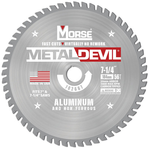 MK Morse CSM7255620FNFC - 7-1/4" 56T Metal Devil Non-Ferrous Saw Blade, 20mm Arbor