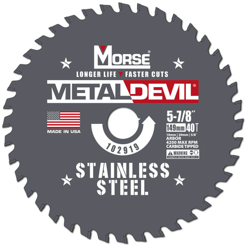 MK Morse CSM58840FSSC - 5-7/8" 40T Metal Devil Stainless Saw Blade, 5/8" Arbor