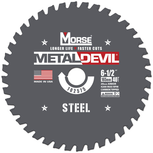 MK Morse CSM6504020FSC - 6-1/2" 40T Metal Devil Steel-Cutting Saw Blade, 20mm Arbor