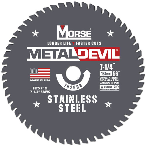 MK Morse CSM7255620FSSC - 7-1/4" 56T Metal Devil Stainless Saw Blade, 20mm Arbor