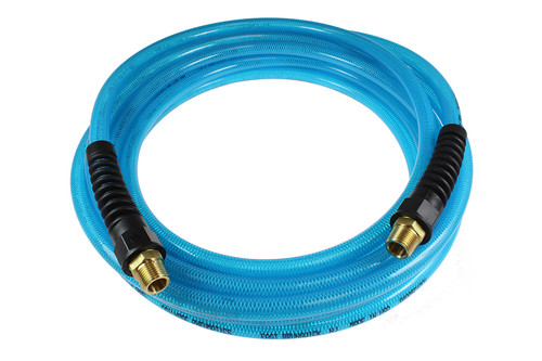 Coilhose Pneumatics PFE61006T Flexeel Hose, 3/8" x 100', 3/8" MPT Reusable Strain Relief Fittings, Transparent Blue