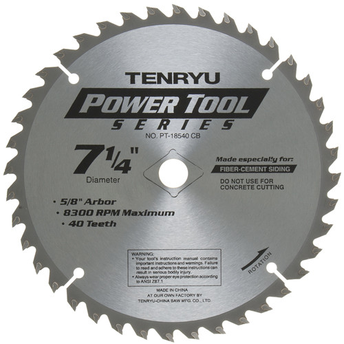 Tenryu PT-18540CB 7-1/4" Wood Blade 40T 5/8"Ko Arbor 0.073 Kerf 8300Rpm Circular