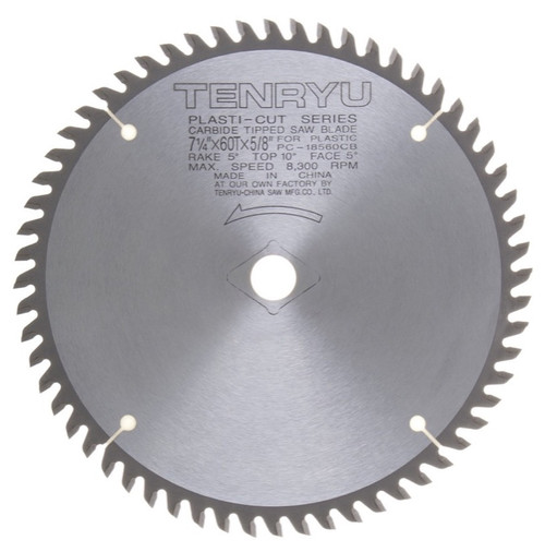 Tenryu PC-18560CB 7-1/4" Plastic Cutter Saw Blade 60T 5/8" KO Arbor