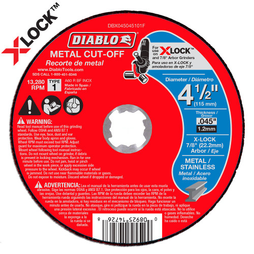 DIABLO DBX045045101F - 4-1/2" Thin Kerf Metal Cut-Off Disc for X-Lock and All Grinders