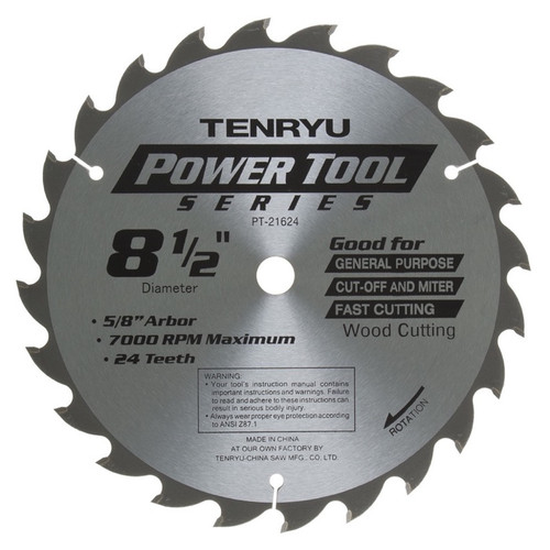 Tenryu PT-21624 8-1/2" Wood Blade 24T 5/8" Arbor, 0.087 Kerf, 7000 Rpm, Miter