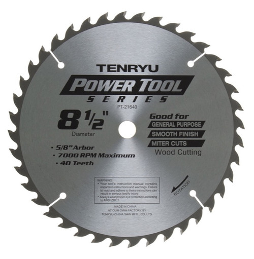 Tenryu PT-21640 8-1/2" Wood Blade 40T 5/8" Arbor, 0.087 Kerf, 7000 Rpm, Miter