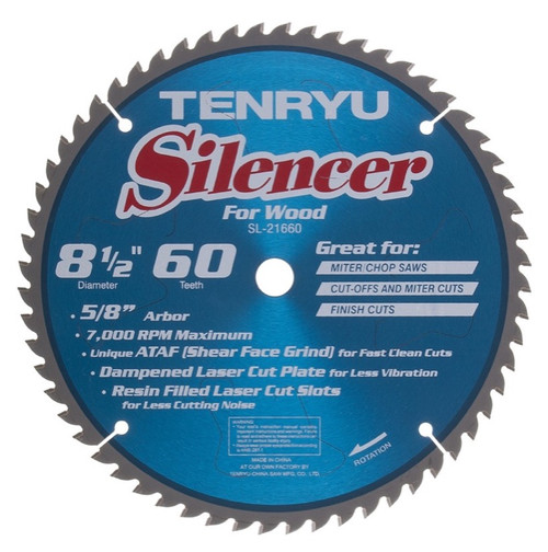 Tenryu SL-21660 8-1/2" Silencer Miter Saw Blade 60T 5/8" Arbor