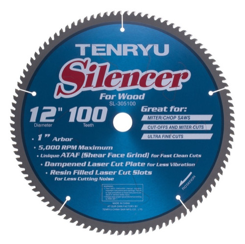 Tenryu SL-305100 12" Silencer Miter Saw Blade 100T 1" Arbor