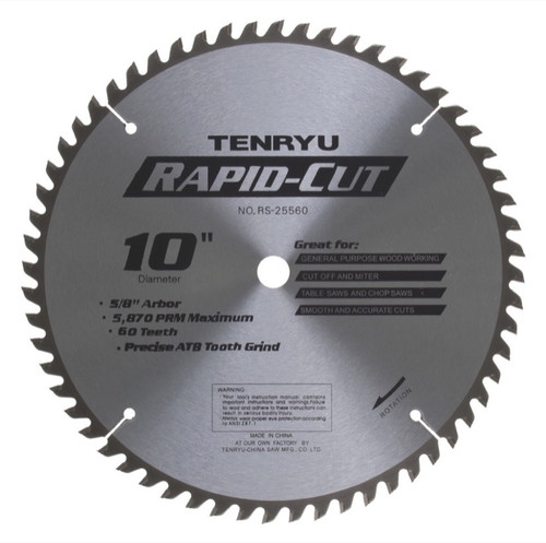 Tenryu RS-25560 10" Rapid-Cut Table Saw Blade 60T 5/8" Arbor